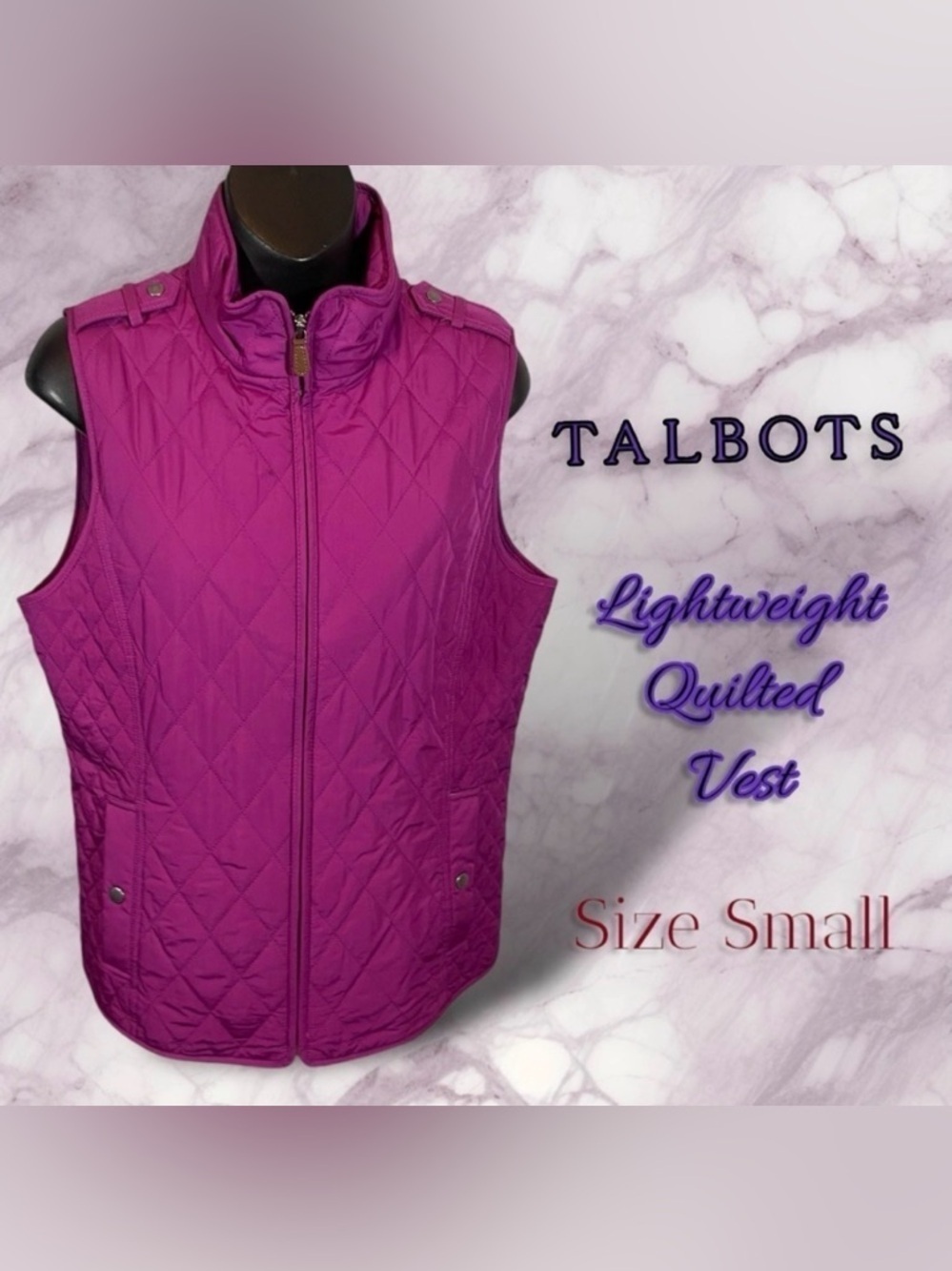 Talbots Diamond Quilted Vest Size Small Peony Pink Magenta